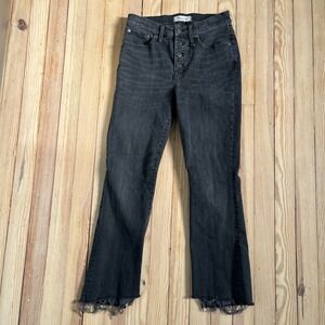 Madewell Cali Demi-Boot Jeans High Rise Button Fly‎ Raw Hem Black Size 26 y2k